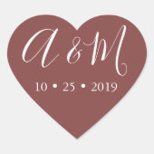 bruine monogram elegante bruiloft hart sticker (Voorkant)