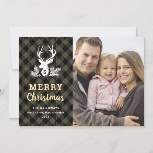 Bruine Monogram met kerstkaart (Voorkant)