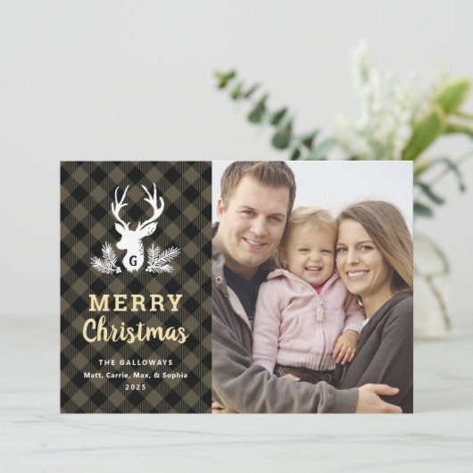 Bruine Monogram met kerstkaart (Staand voorkant)