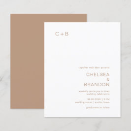 Bruine Monogram Moderne Budget Trouwuitnodiging