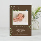 Bruine Monogram Slakken Jongens Geboorteaankondigi Aankondiging (Staand voorkant)