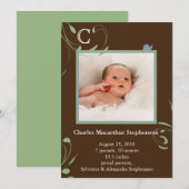 Bruine Monogram Slakken Jongens Geboorteaankondigi Aankondiging (Voorkant / Achterkant)