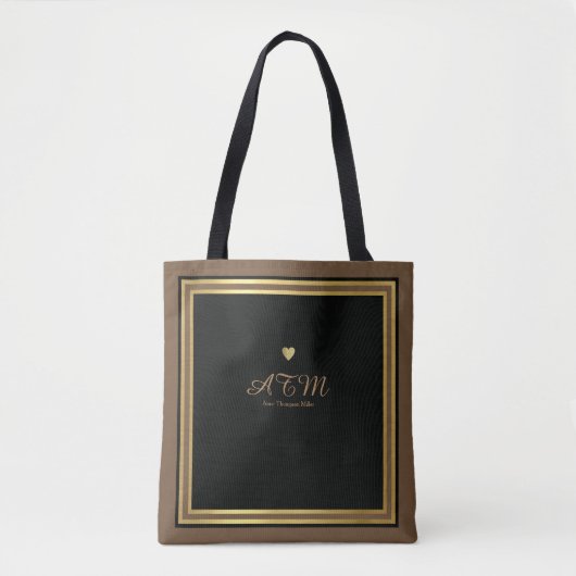 bruine monogrammen canvas tas met faux goudharten (Voorkant)