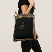 bruine monogrammen canvas tas met faux goudharten (Dichtbij)