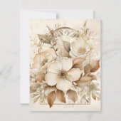 Bruine Monotone en Witte Rozen Gouden Lijst RSVP Kaartje (Voorkant)