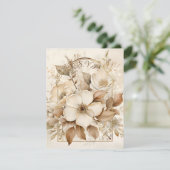 Bruine Monotone en Witte Rozen Gouden Lijst RSVP Kaartje (Staand voorkant)