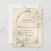 Bruine Monotone en Witte Rozen Gouden Lijst RSVP Kaartje (Achterkant)