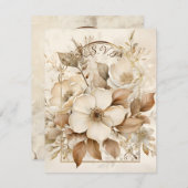 Bruine Monotone en Witte Rozen Gouden Lijst RSVP Kaartje (Voorkant / Achterkant)