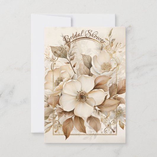 Bruine Monotone en Witte Rozen Gouden Lijst Save The Date (Voorkant)