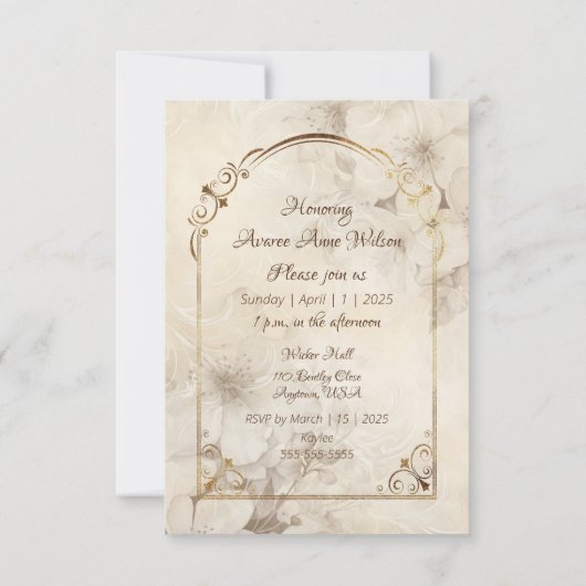 Bruine Monotone en Witte Rozen Gouden Lijst Save The Date (Achterkant)