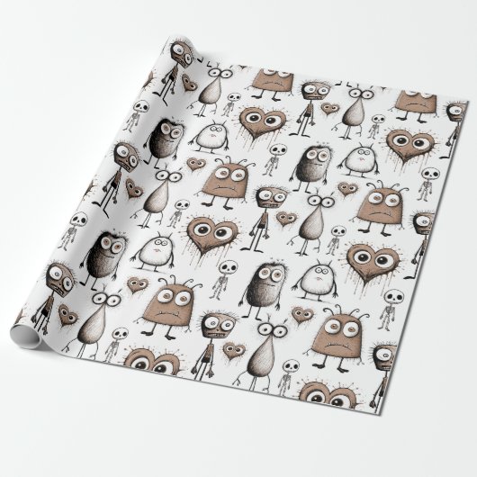 Bruine Monsters Cadeaupapier (Uitgerold)