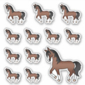 Bruine Moppertige Cartoon Dravende Paarden Sticker (Voorkant)