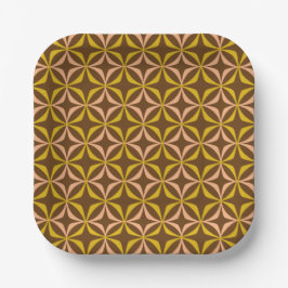 Bruine Mosterd Perzik Retro 70s Geometrisch Patroo Papieren Bordje