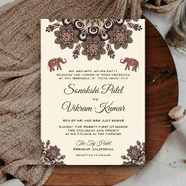  bruine Motif Indian Wedding Invitation Kaart