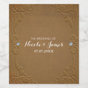 Bruine namaakleren en diamanten glamor rustieke wi wijn etiket