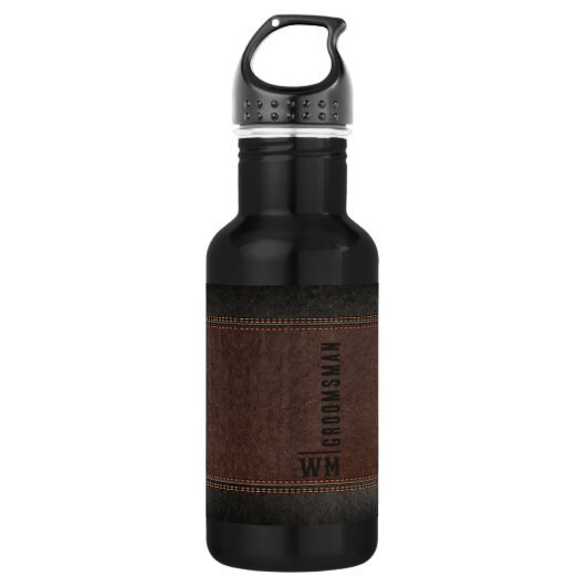 Bruine namaakleren monogram bruidsjonker cadeau waterfles (Voorkant)
