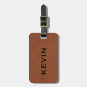 Bruine namaakleren textuur monogram bagagelabel (Voorkant verticaal)
