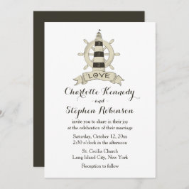 Bruine Nautical Lighthouse Ship Wheel Wedding Beac Kaart