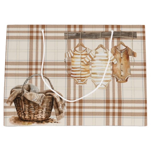 BRUINE NEUTRALE BOHO BABYKLEDING GROOT CADEAUZAKJE (Voorkant)