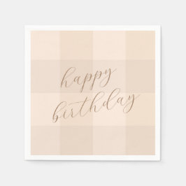 Bruine Neutrale Gingham Script Gelukkig Verjaardag Servet
