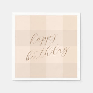 Bruine Neutrale Gingham Script Gelukkig Verjaardag Servet