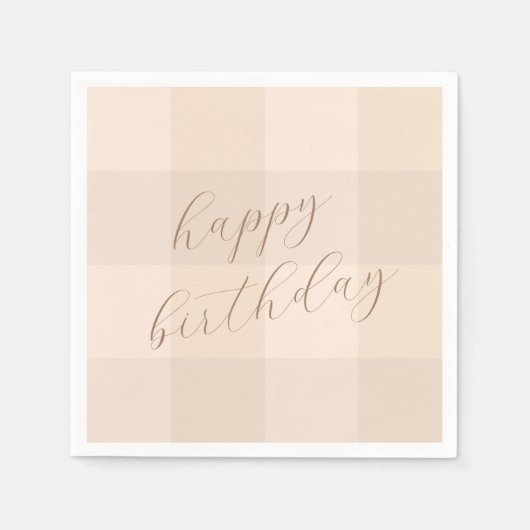 Bruine Neutrale Gingham Script Gelukkig Verjaardag Servet (Voorkant)