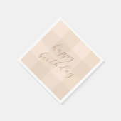 Bruine Neutrale Gingham Script Gelukkig Verjaardag Servet (Hoek)