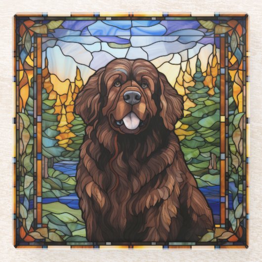 Bruine Newfoundlander Hond Onderzetter (Voorkant)