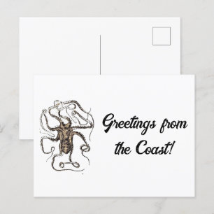 Bruine oceaan Octopus  nautische Natuur Kunst Briefkaart
