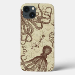  bruine octopus met anker gepersonaliseerd Case-Mate iPhone case