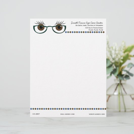 Bruine ogen en bril custom briefhoofd (Staand voorkant)