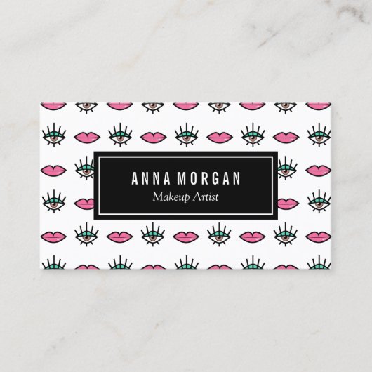 Bruine ogen en roze lips Kitschy Makeup Artist Visitekaartje (Voorkant)