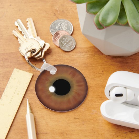 Bruine ogen Iris Eyeball Cool Custom Round Sleutel Sleutelhanger (Bureau)