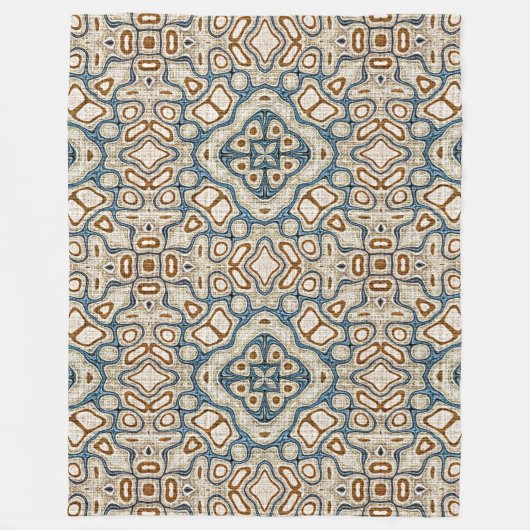 Bruine Oker Blauwgroen Blauwe Hip Tribe Art Fleece Deken (Voorkant)