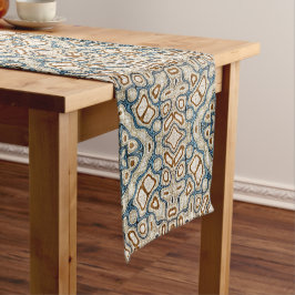 Bruine Oker Blauwgroen Blauwe Hip Tribe Art Korte Tafelloper