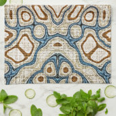 Bruine Oker Blauwgroen Blauwe Hip Tribe Art Theedoek (Gevouwen)