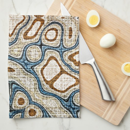 Bruine Oker Blauwgroen Blauwe Hip Tribe Art Theedoek (Quarter Fold)