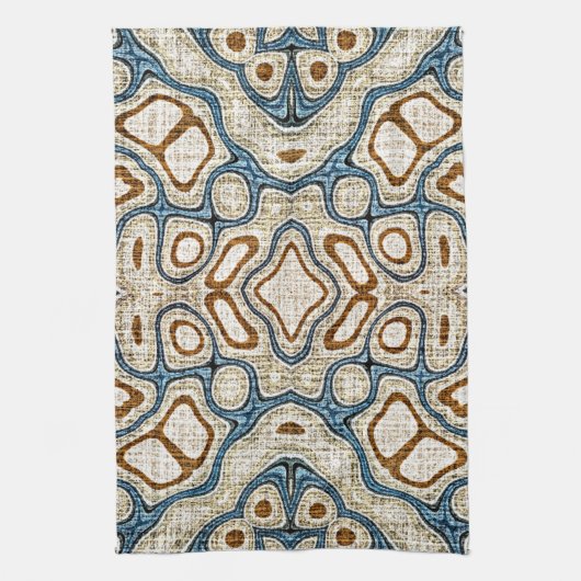 Bruine Oker Blauwgroen Blauwe Hip Tribe Art Theedoek (Verticaal)