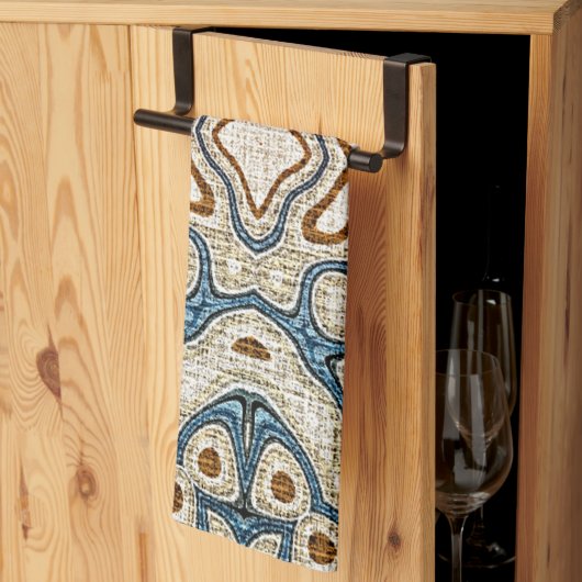 Bruine Oker Blauwgroen Blauwe Hip Tribe Art Theedoek (Derde Gevouwen)