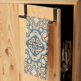 Bruine Oker Blauwgroen Blauwe Hip Tribe Art Theedoek