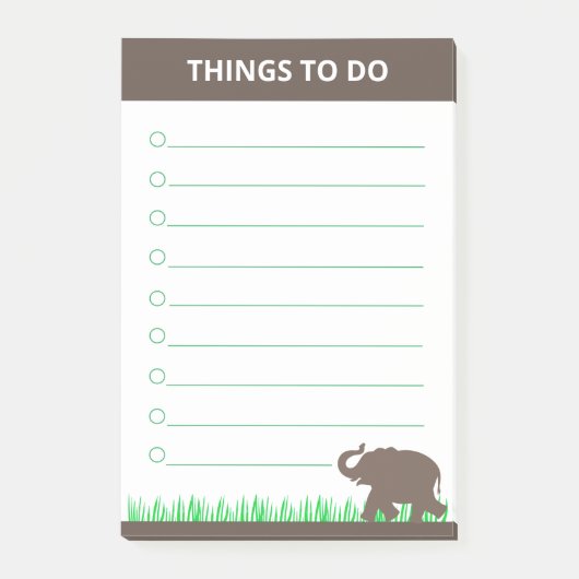 Bruine Olifant op Gras Planten Dingen om Te Doen Post-it® Notes (Voorkant)