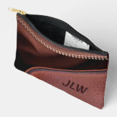 Bruine ongezipte leren stijl met initialen etui (Open)