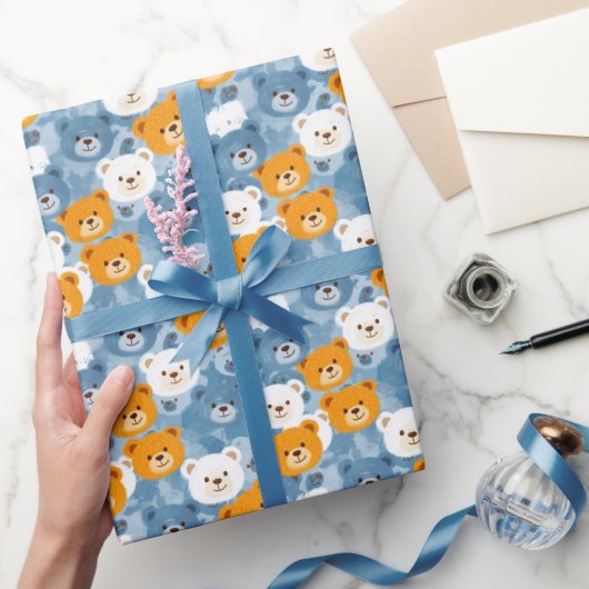 Bruine & Oranje Beren koppen | Cadeaupapier (Geschenken)