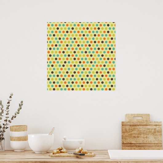 Bruine, Oranje, Blauwgroen en gele-groene pooldots Poster (Keuken)
