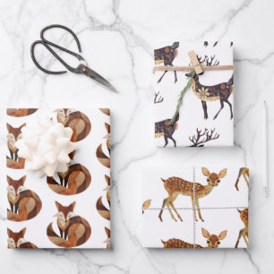 Bruine Oranje Cream Fox en Deer Inpakpapier Vel
