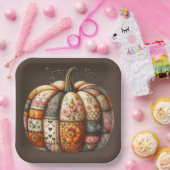 BRUINE & ORANJE HERFST PATCHWORK POMPOEN PAPIEREN BORDJE (Feest)