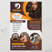 Bruine Oranje Kapper Kapsalon Make-up salon Flyer (Voorkant)
