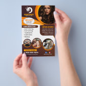 Bruine Oranje Kapper Kapsalon Make-up salon Flyer (Hand)