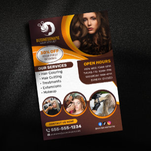 Bruine Oranje Kapper Kapster Make-up salon Flyer
