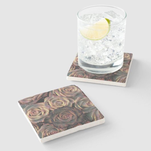 Bruine, oranje, koper- en goudrozen stenen onderzetter (Zijkant)